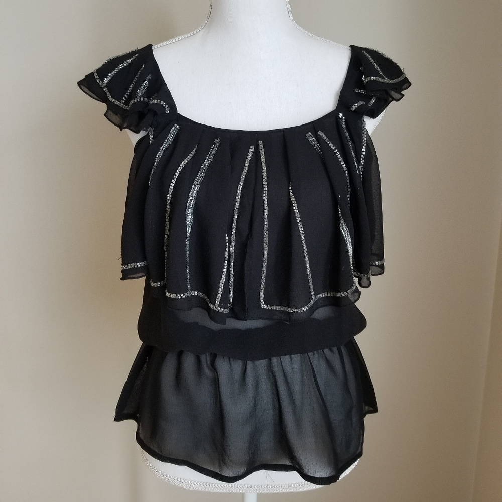 Arden B.  Black Sleeveless Ruffled Top